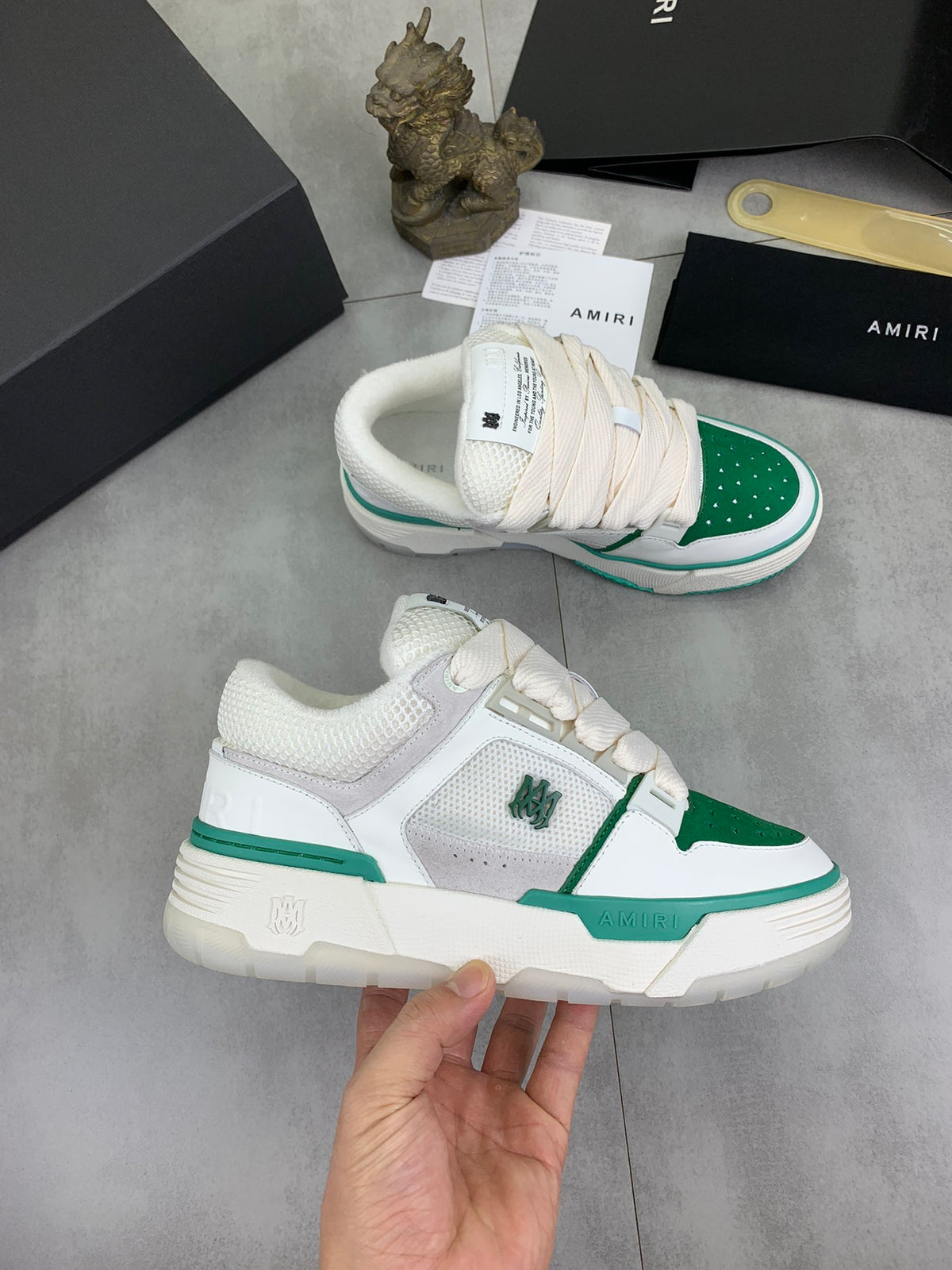AMIRI White & Green Low-Top Sneakers