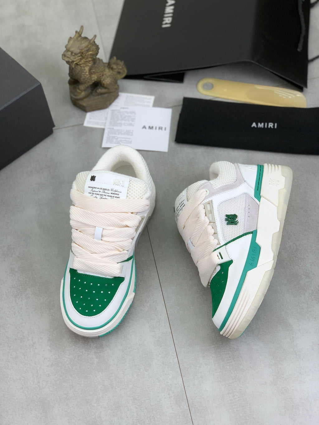 AMIRI White & Green Low-Top Sneakers