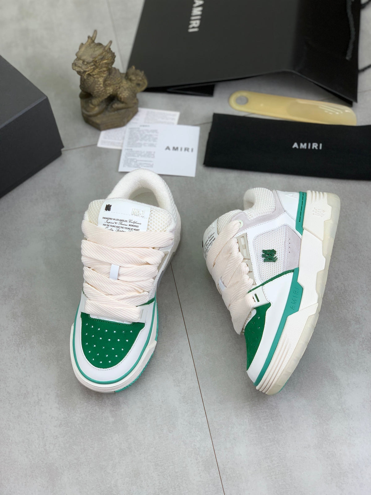 AMIRI White & Green Low-Top Sneakers