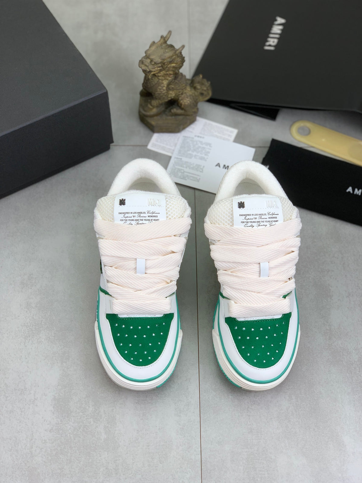 AMIRI White & Green Low-Top Sneakers