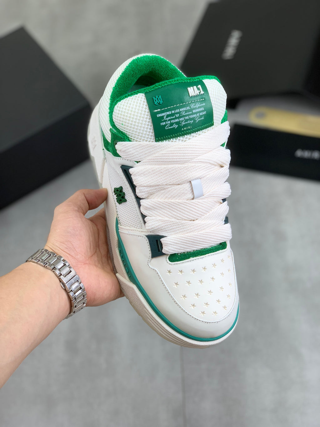 AMIRI White Low-Top Sneakers with Green Trim