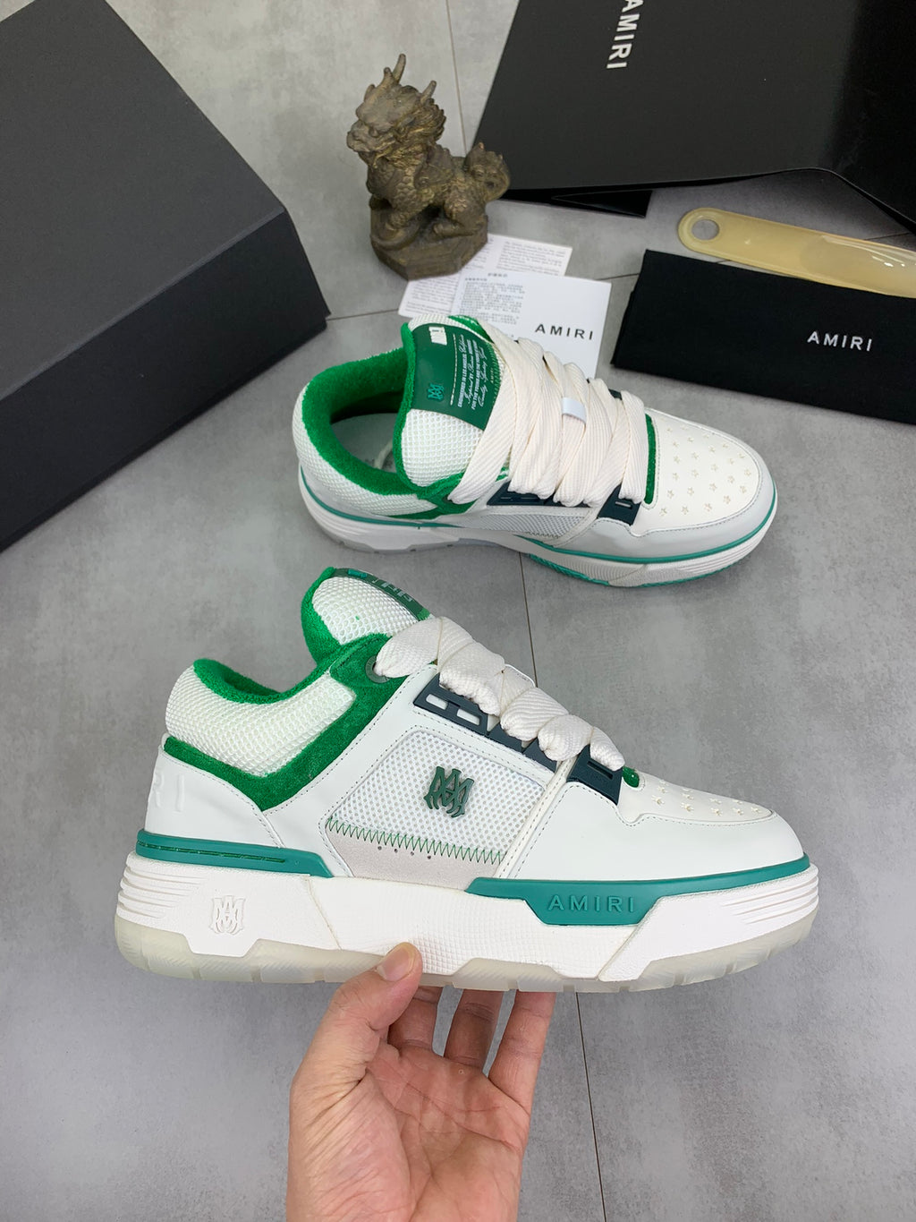 AMIRI White Low-Top Sneakers with Green Trim