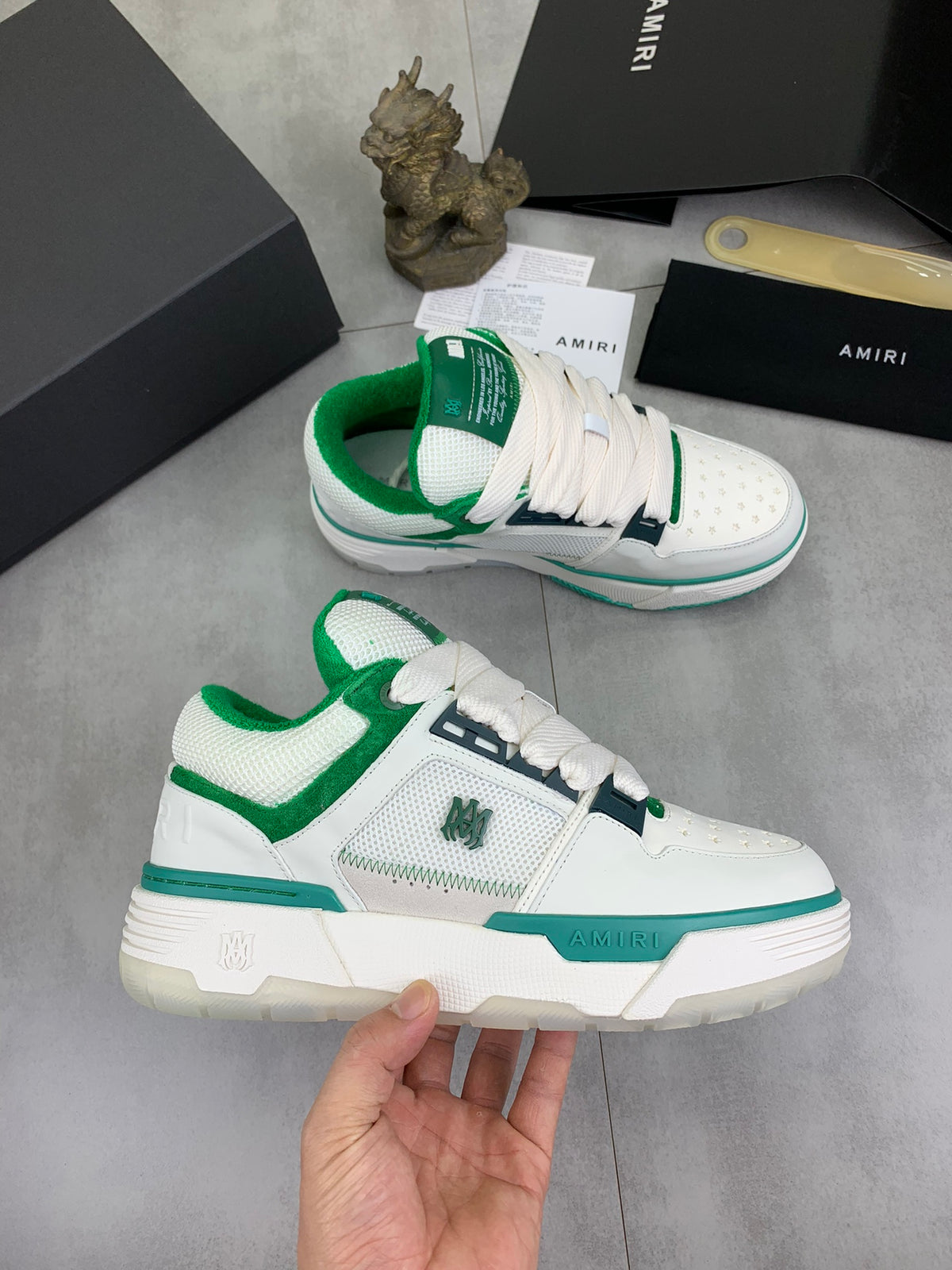 AMIRI White Low-Top Sneakers with Green Trim