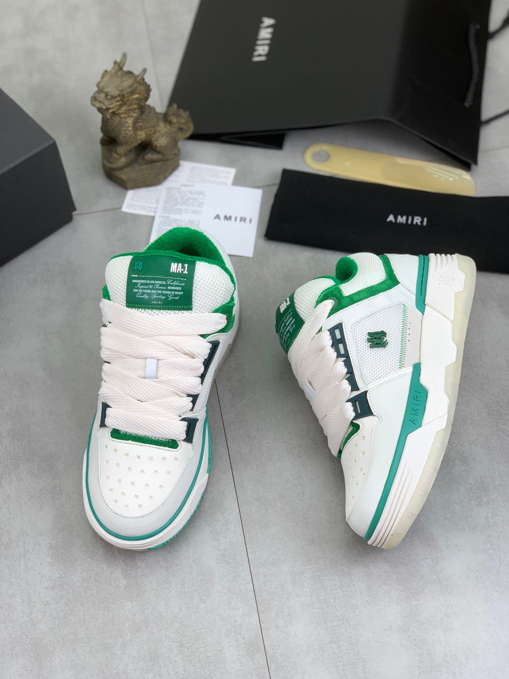 AMIRI White Low-Top Sneakers with Green Trim