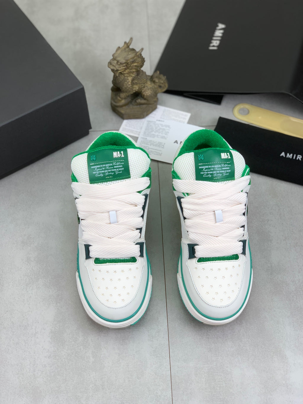 AMIRI White Low-Top Sneakers with Green Trim