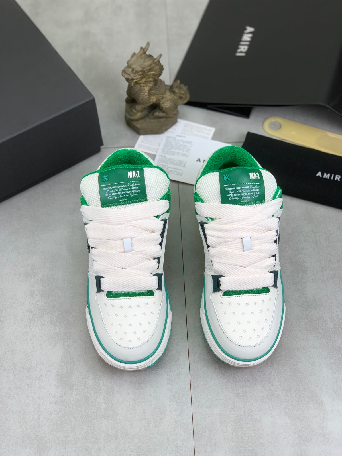 AMIRI White Low-Top Sneakers with Green Trim