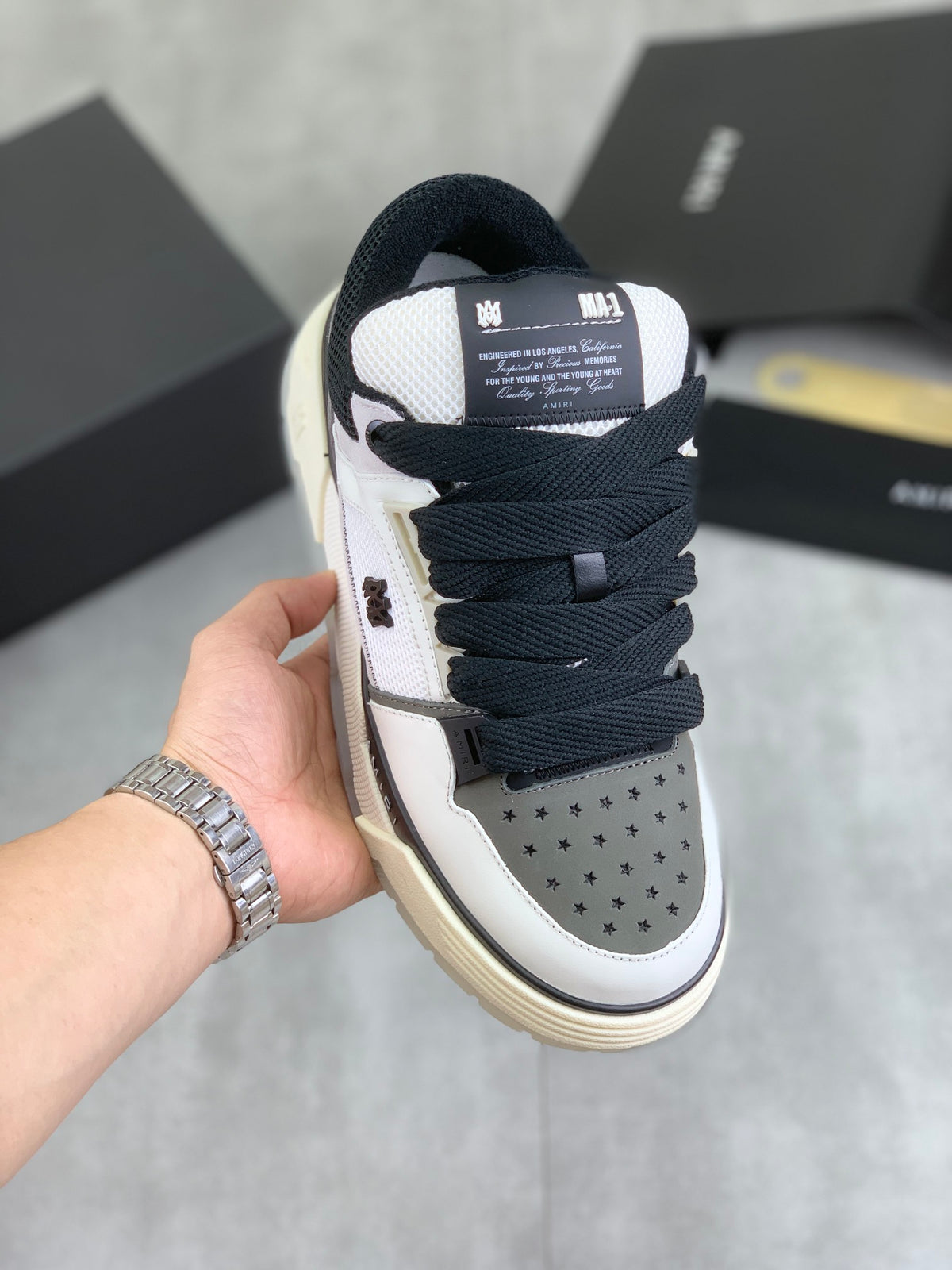AMIRI White, Gray & Black Low-Top Sneakers