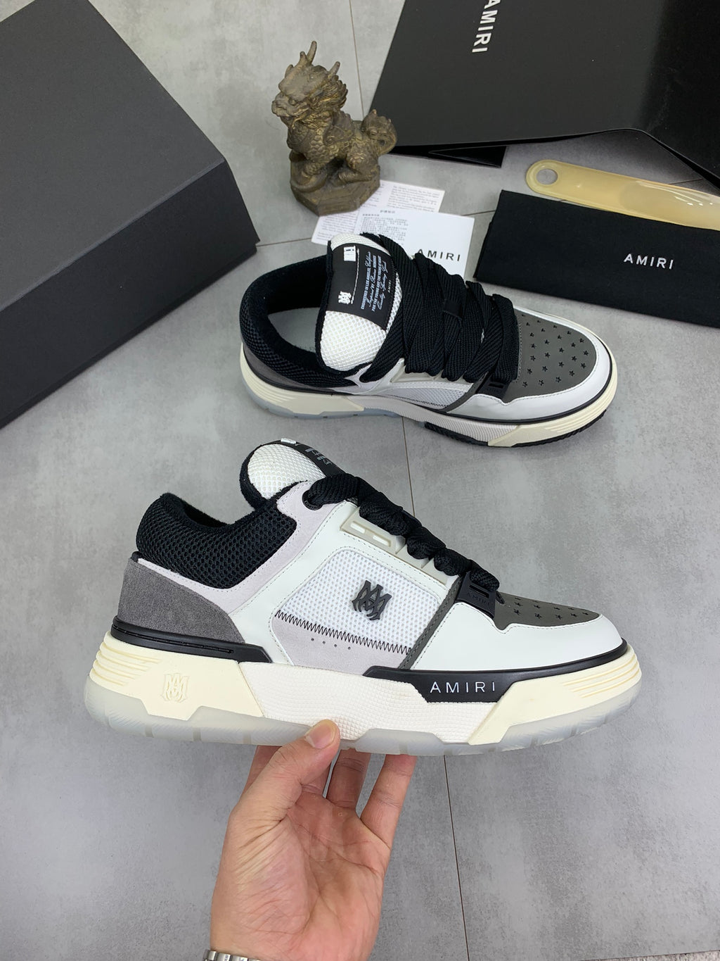 AMIRI White, Gray & Black Low-Top Sneakers