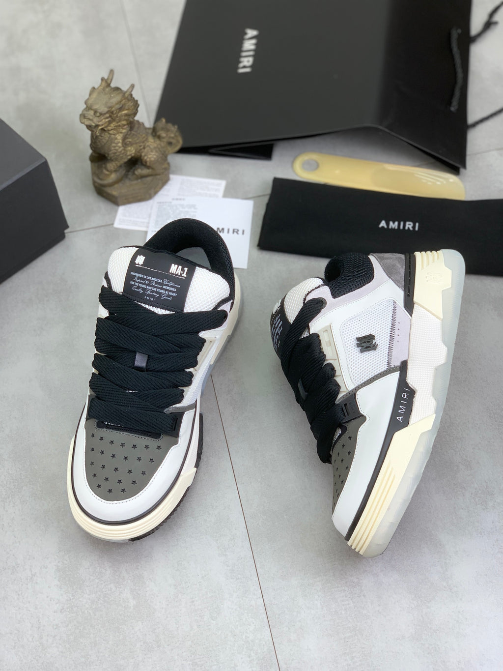 AMIRI White, Gray & Black Low-Top Sneakers