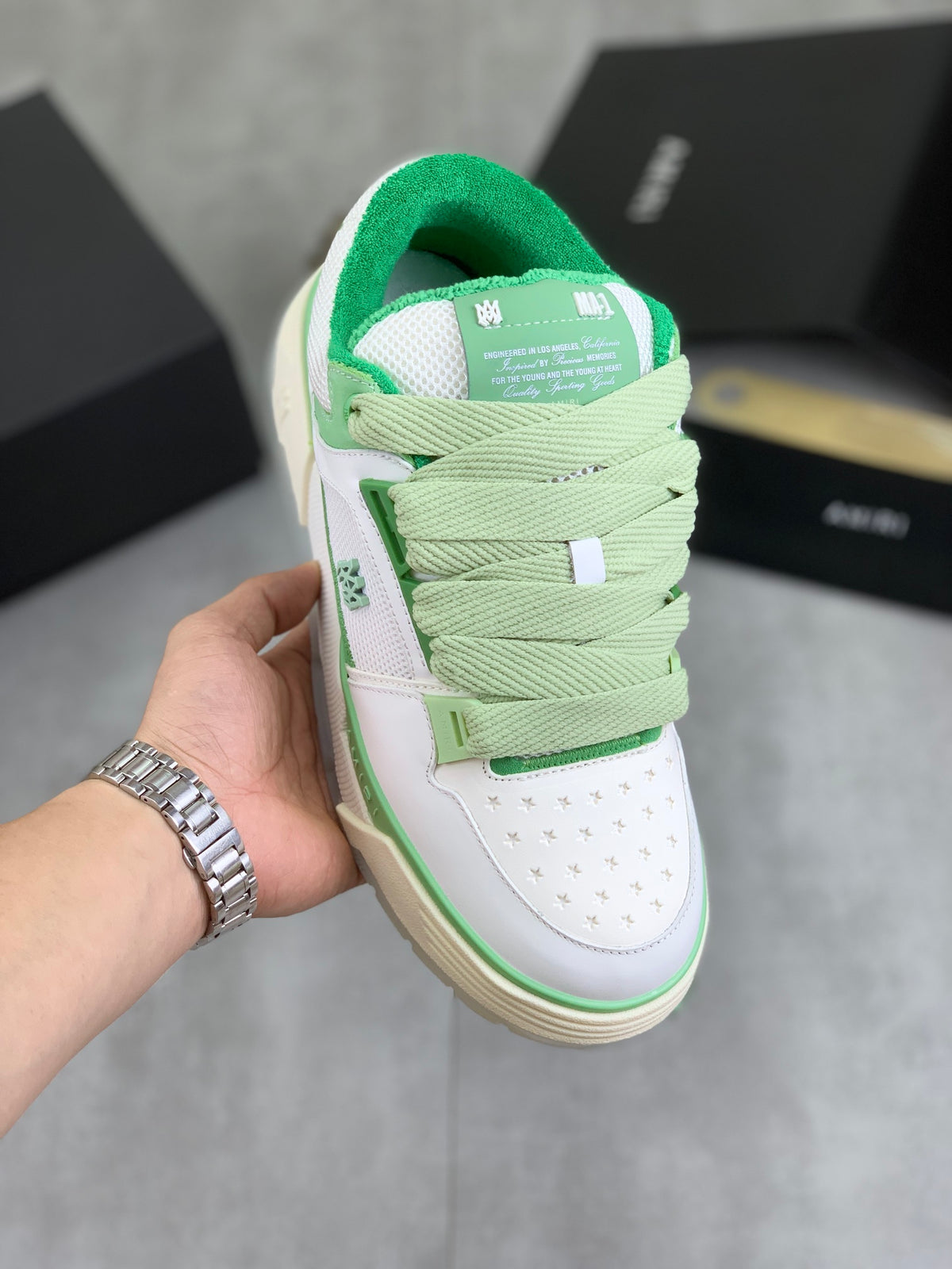 AMIRI White & Mint Green Low-Top Sneakers