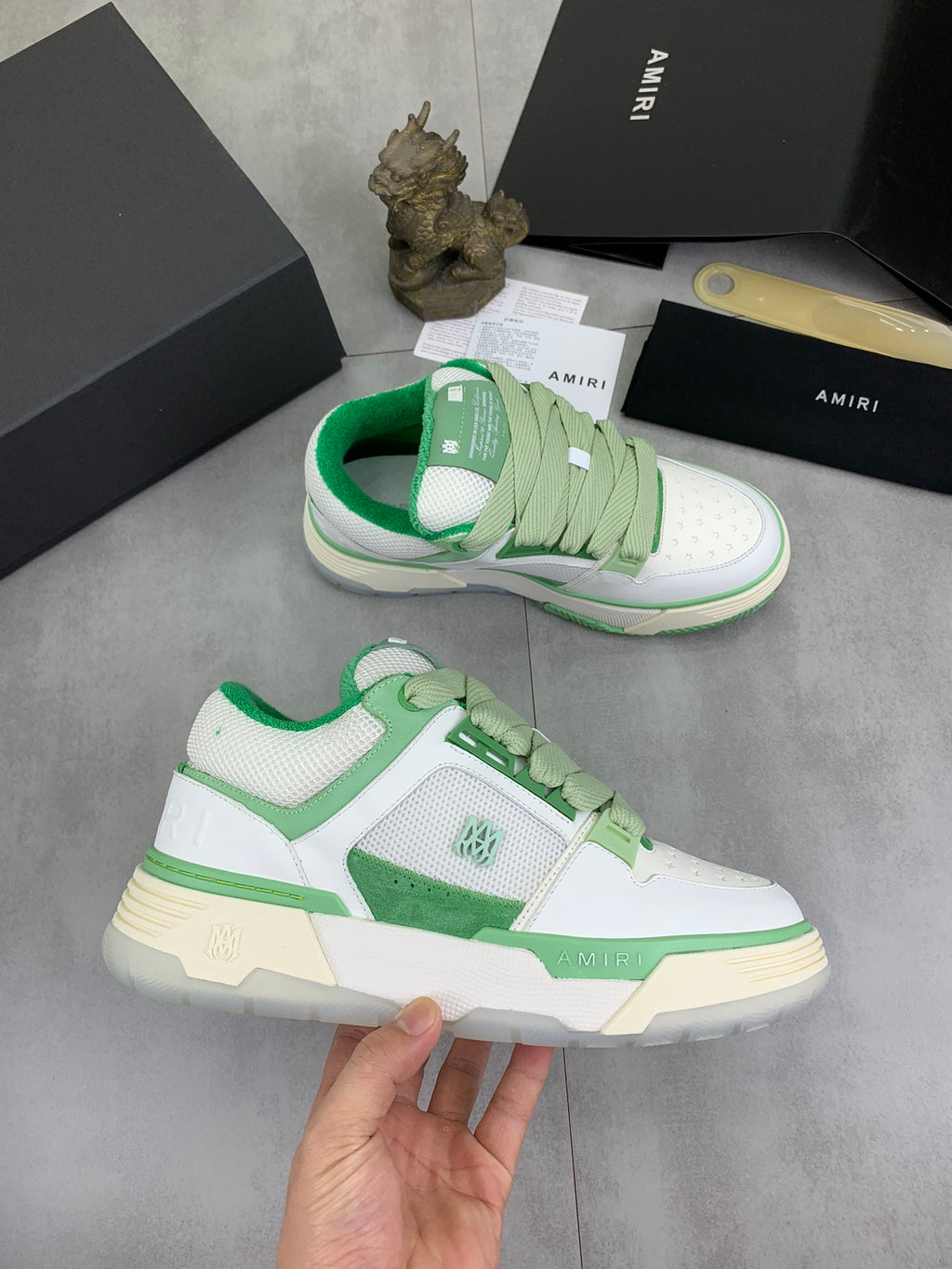 AMIRI White & Mint Green Low-Top Sneakers