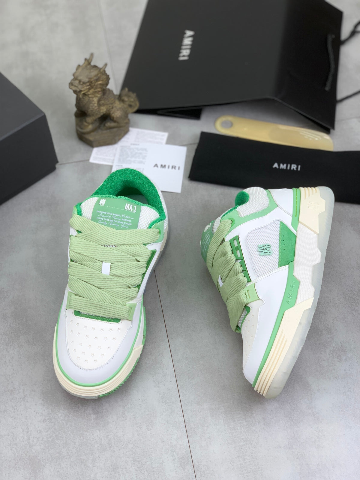 AMIRI White & Mint Green Low-Top Sneakers