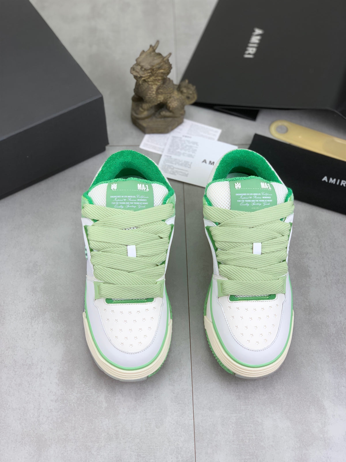 AMIRI White & Mint Green Low-Top Sneakers