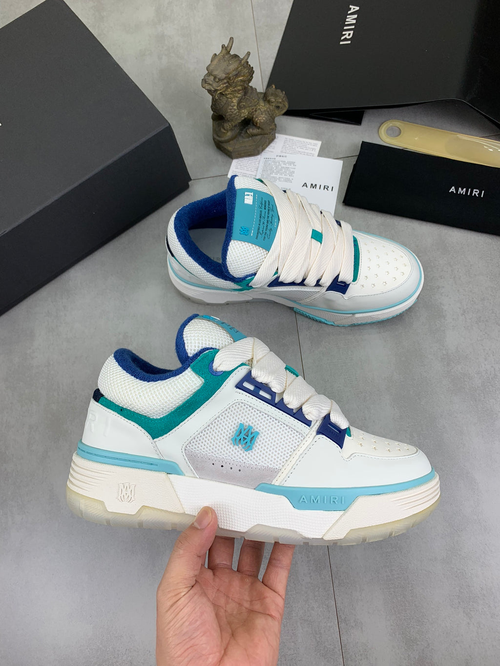 AMIRI White, Turquoise & Blue Low-Top Sneakers