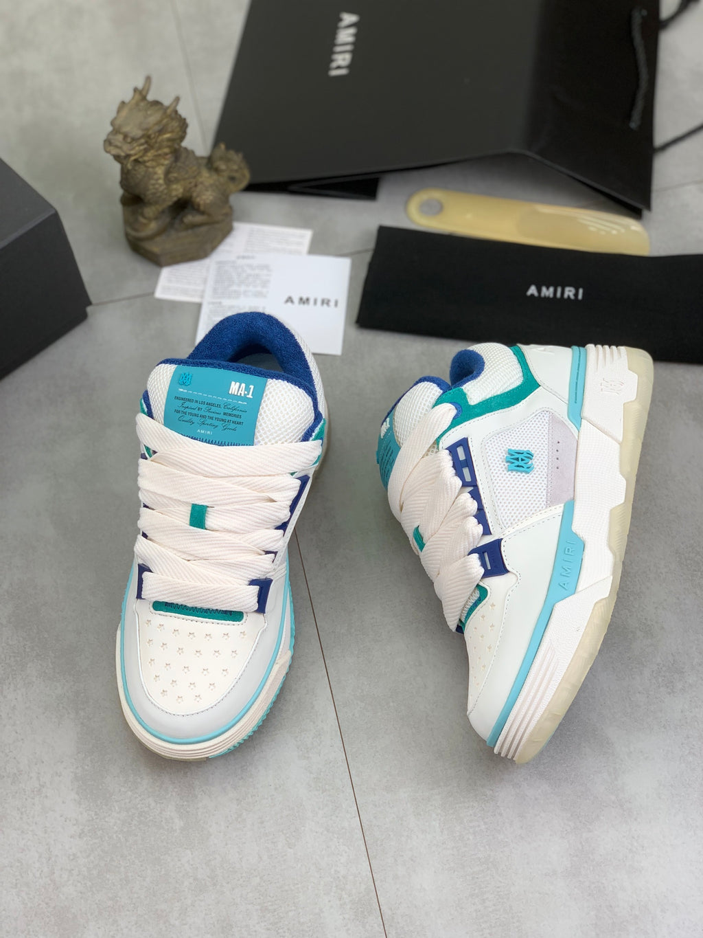 AMIRI White, Turquoise & Blue Low-Top Sneakers