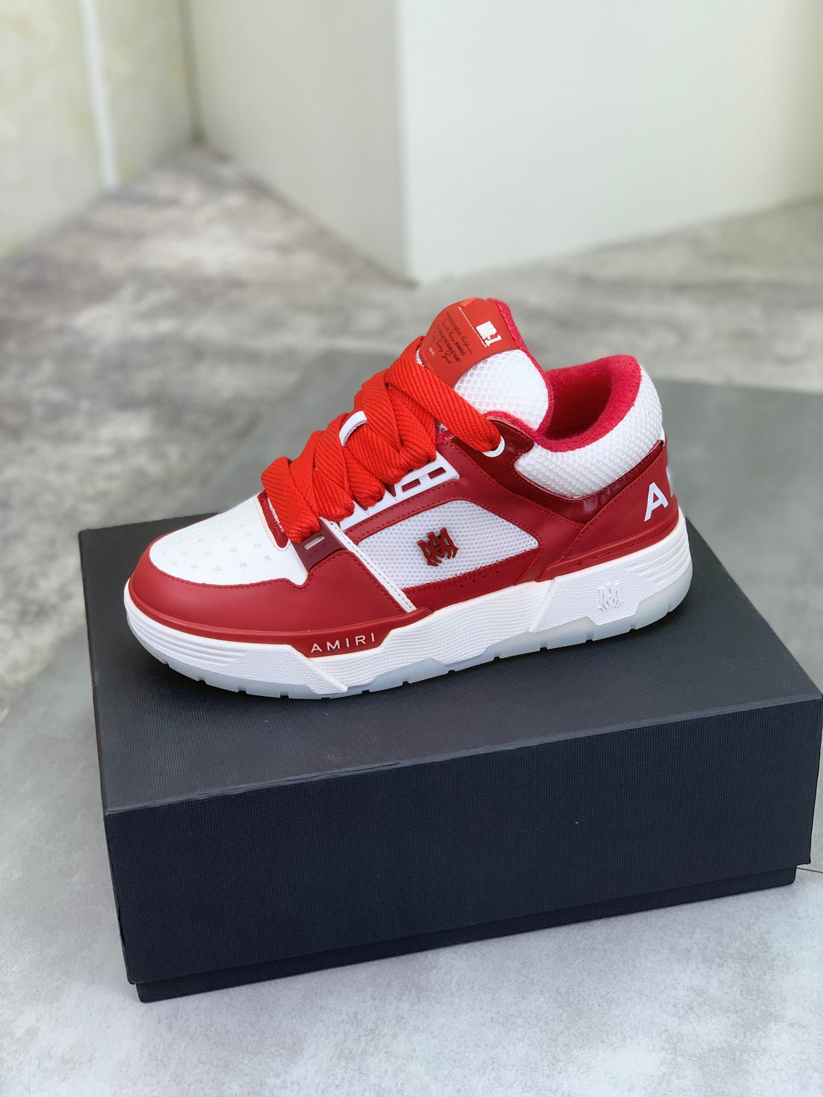 AMIRI Red & White Low-Top Sneakers with Red Laces