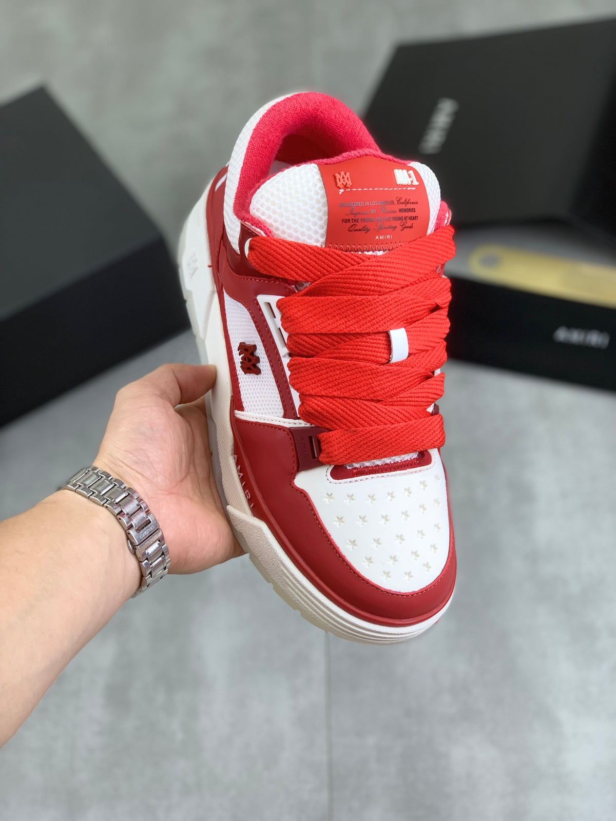 AMIRI Red & White Low-Top Sneakers with Red Laces