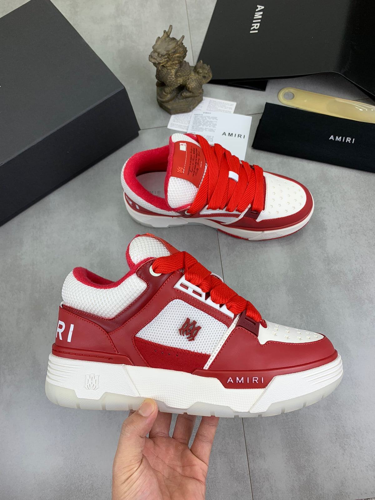 AMIRI Red & White Low-Top Sneakers with Red Laces