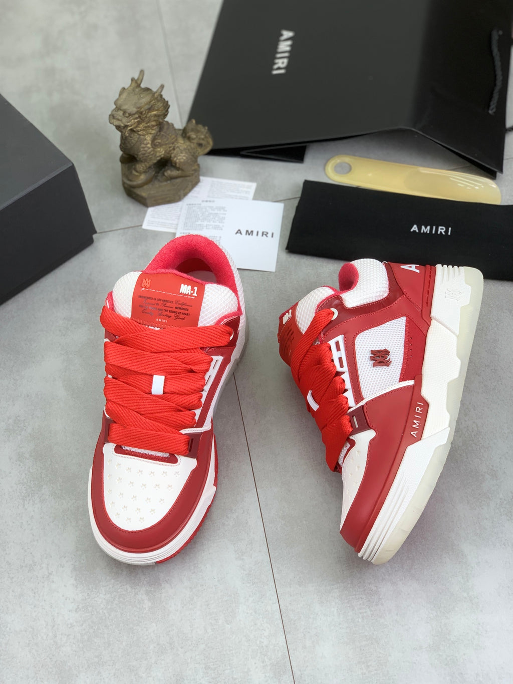 AMIRI Red & White Low-Top Sneakers with Red Laces
