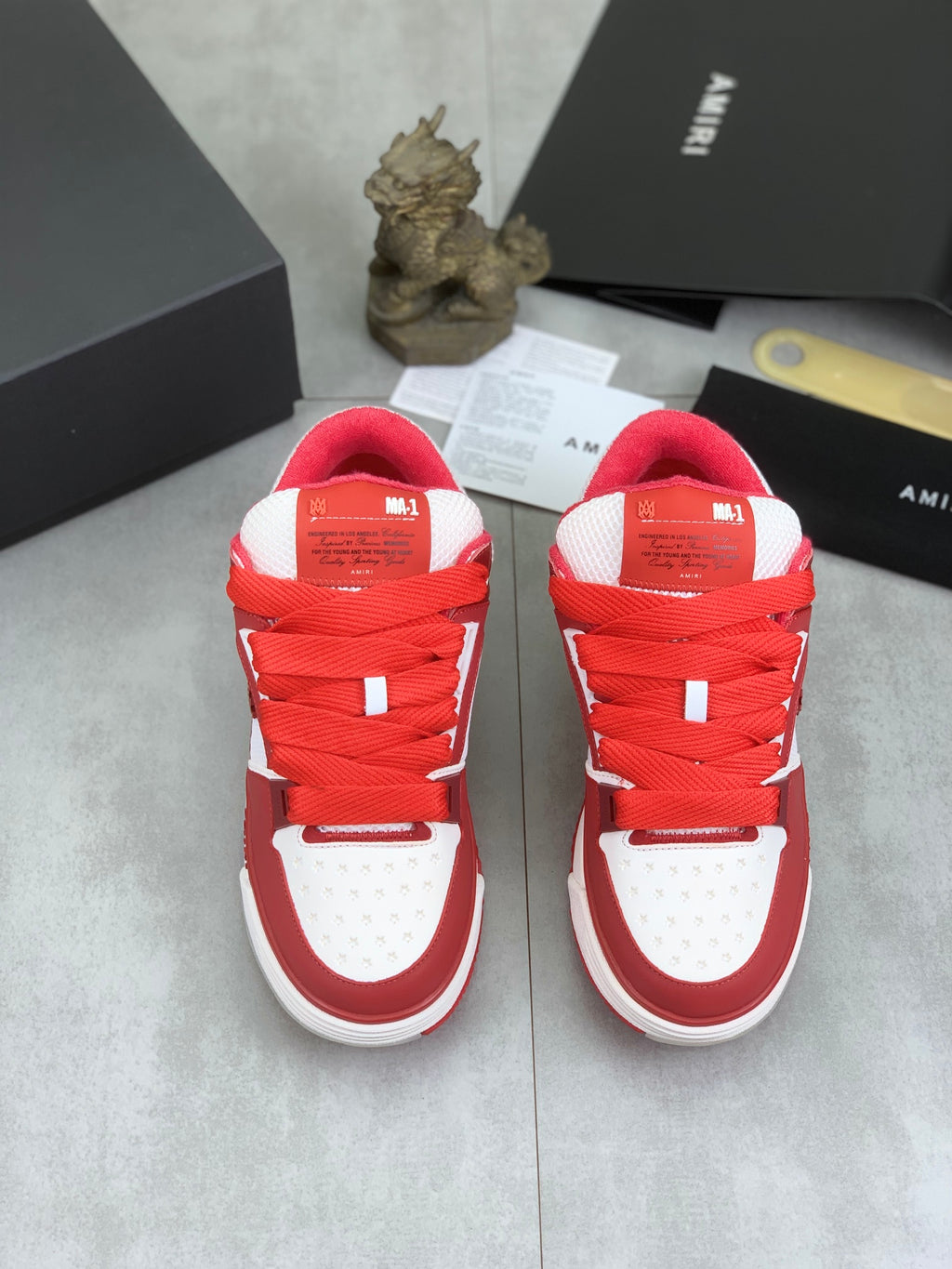 AMIRI Red & White Low-Top Sneakers with Red Laces
