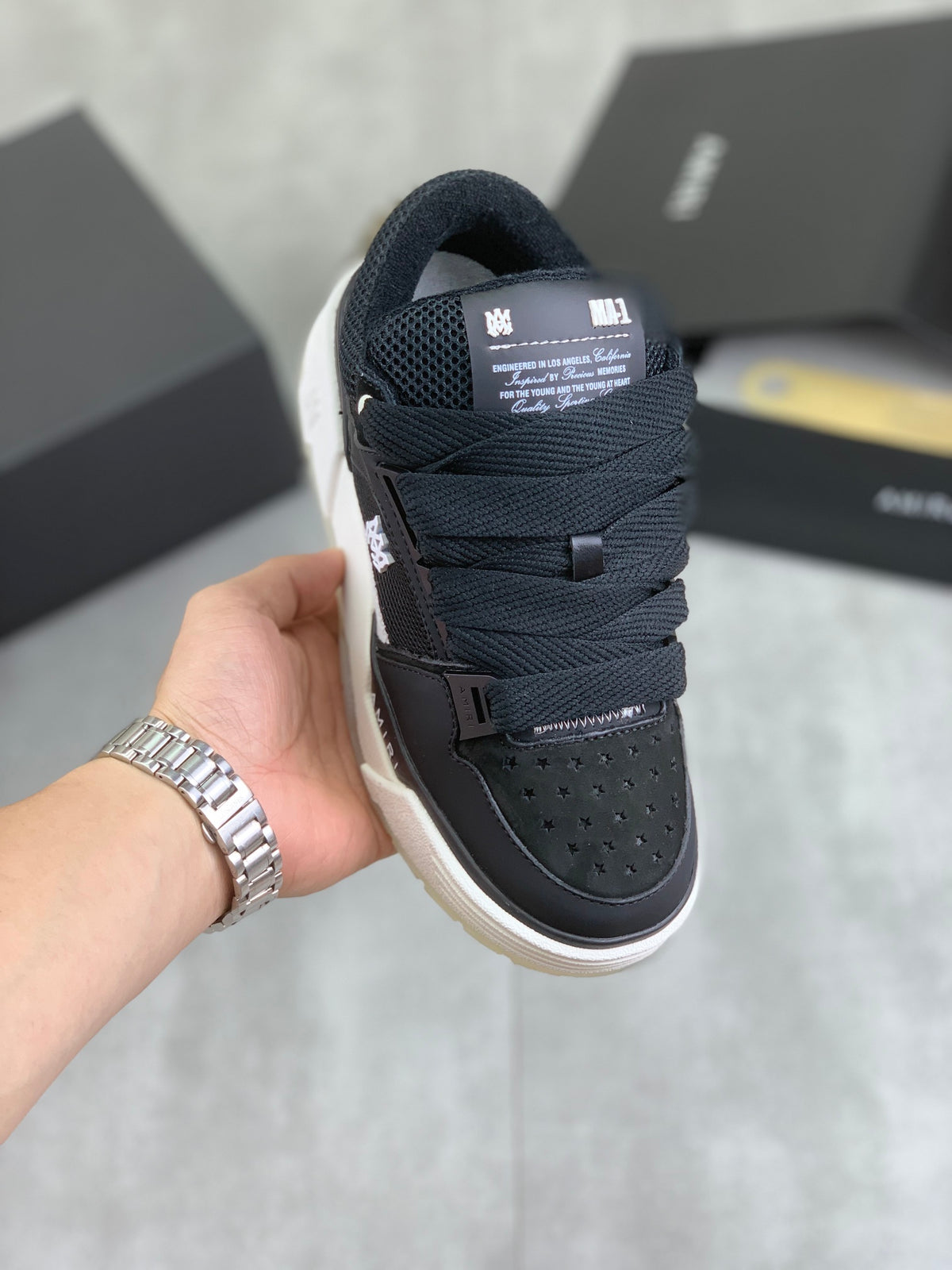 AMIRI Black Mesh Low-Top Sneakers with White Sole