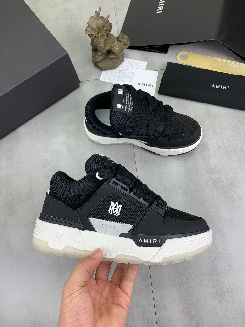 AMIRI Black Mesh Low-Top Sneakers with White Sole