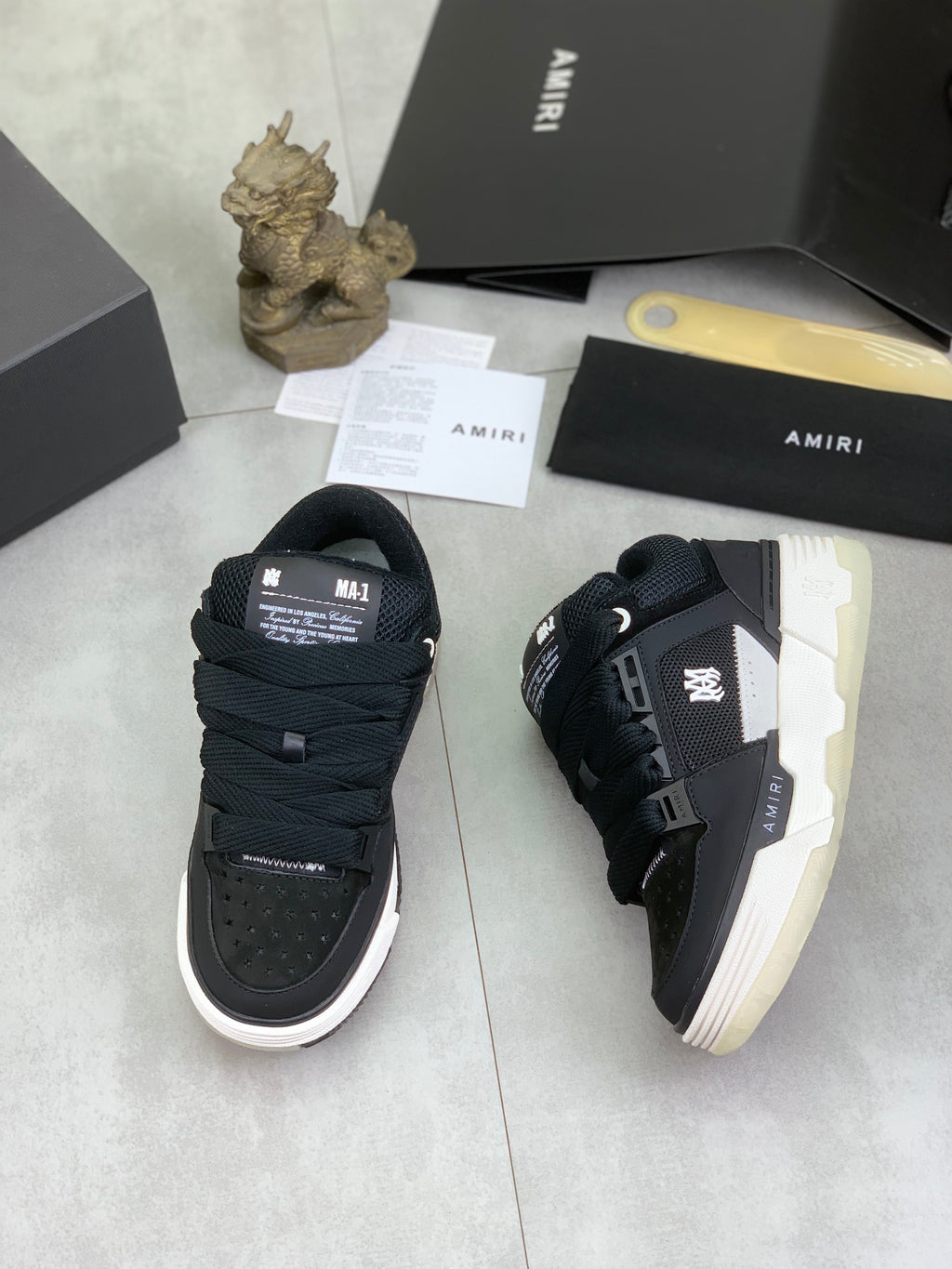 AMIRI Black Mesh Low-Top Sneakers with White Sole