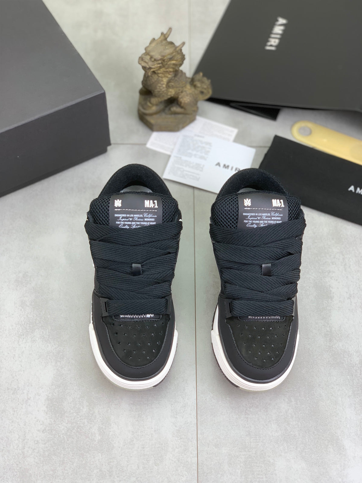 AMIRI Black Mesh Low-Top Sneakers with White Sole