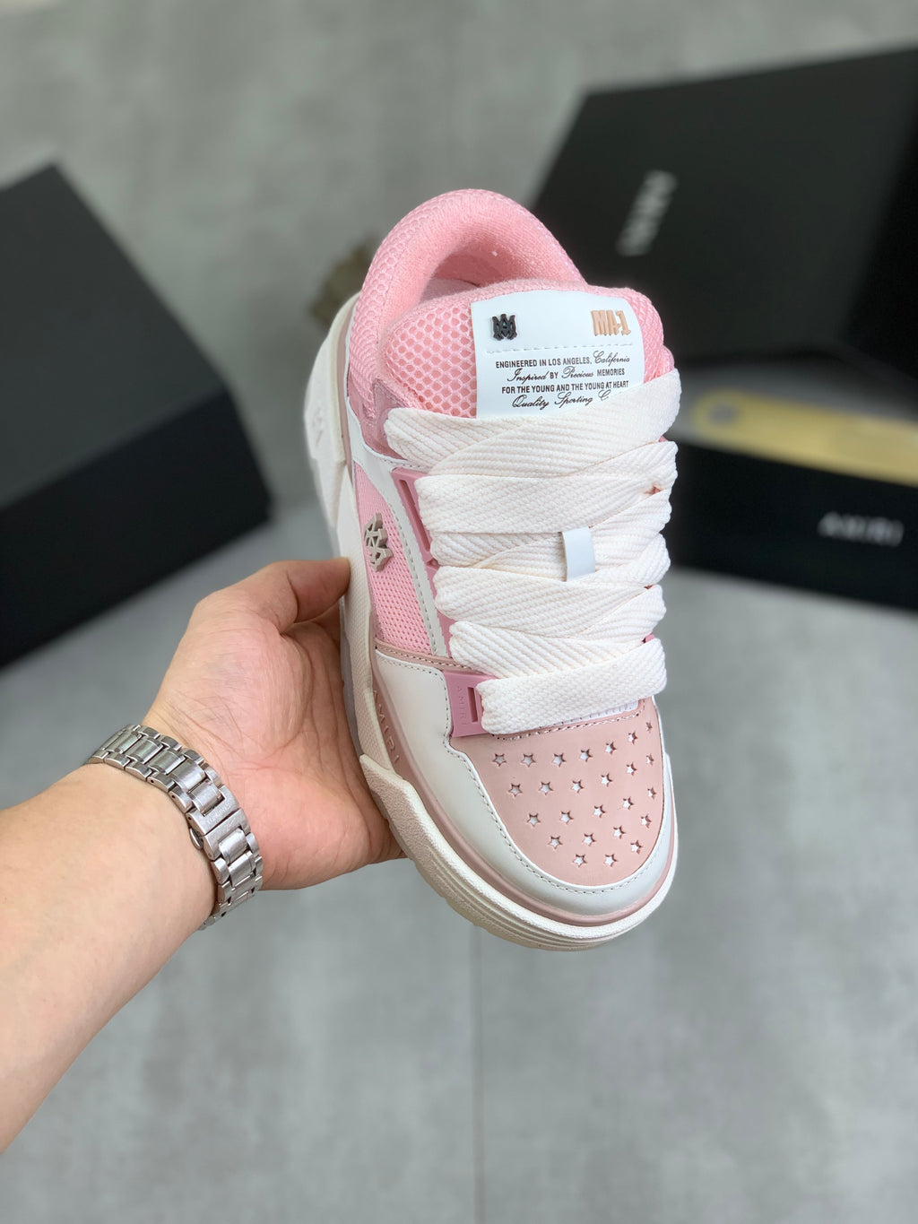AMIRI Pink & White Mesh Low-Top Sneakers