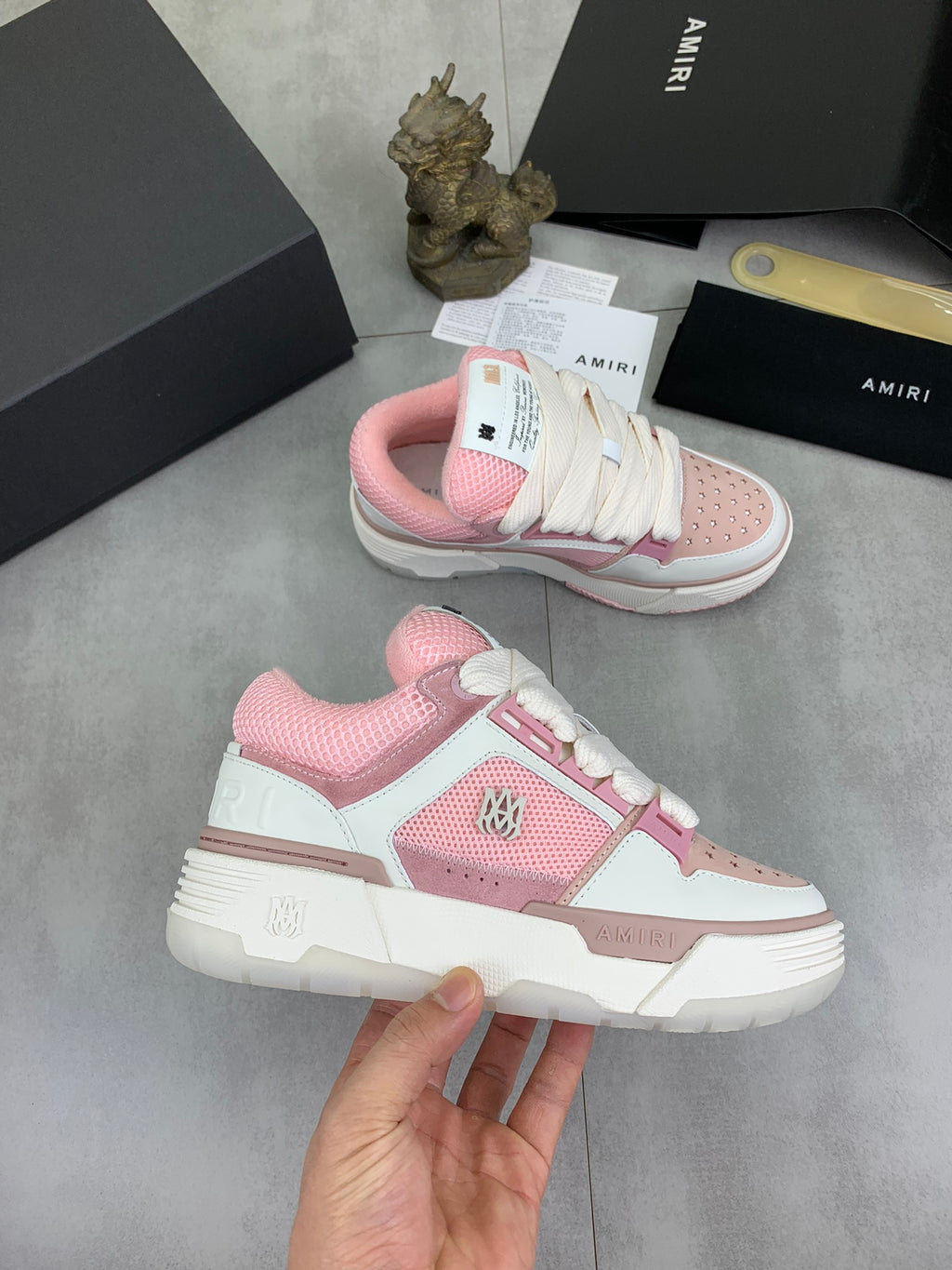 AMIRI Pink & White Mesh Low-Top Sneakers