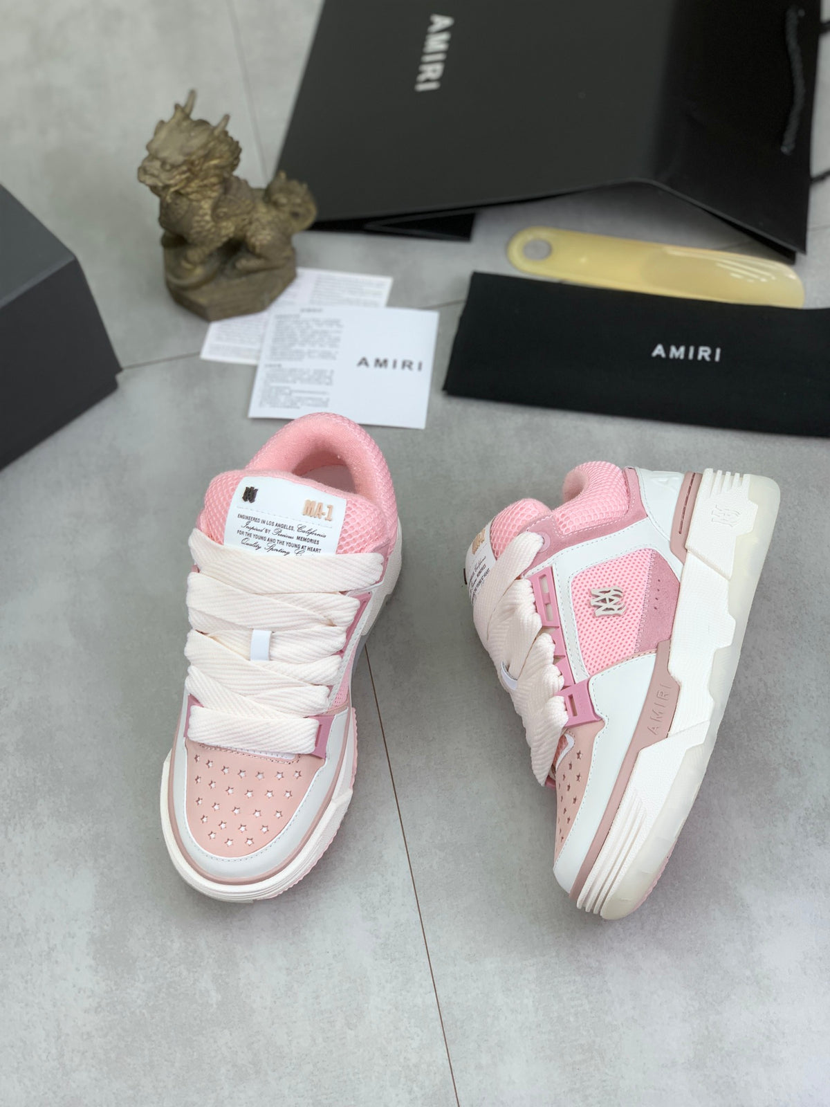 AMIRI Pink & White Mesh Low-Top Sneakers