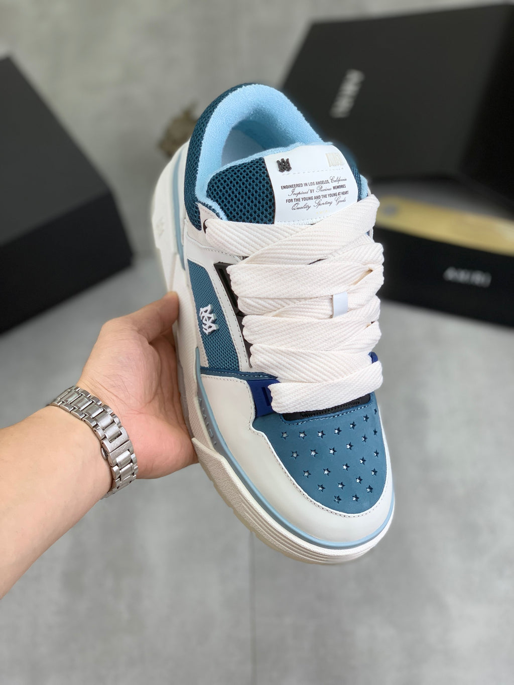 AMIRI White & Blue Mesh Low-Top Sneakers