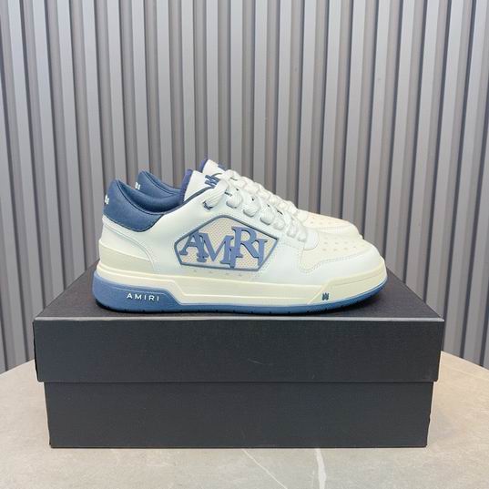AMIRI White & Blue Monogram Low-Top Sneakers