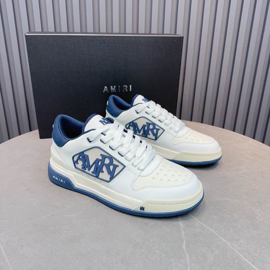 AMIRI White & Blue Monogram Low-Top Sneakers