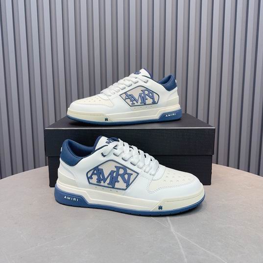 AMIRI White & Blue Monogram Low-Top Sneakers