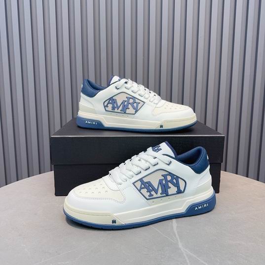 AMIRI White & Blue Monogram Low-Top Sneakers