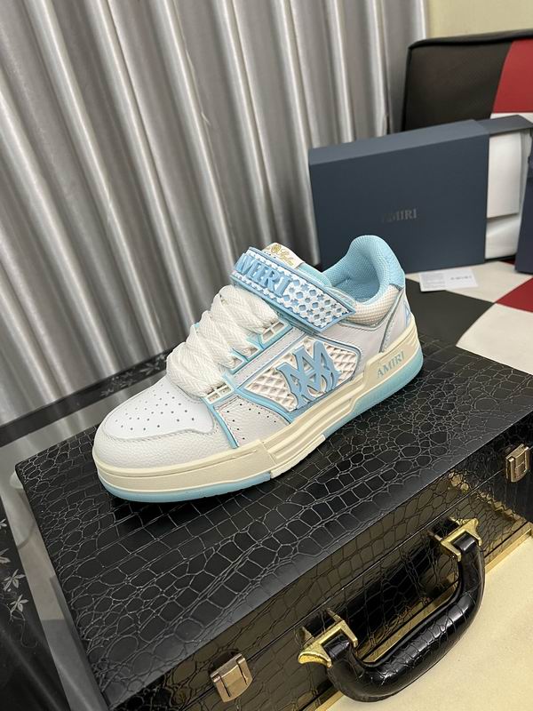 AMIRI White & Light Blue Monogram Sneakers with Cream Sole