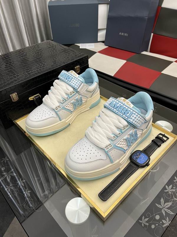 AMIRI White & Light Blue Monogram Sneakers with Cream Sole
