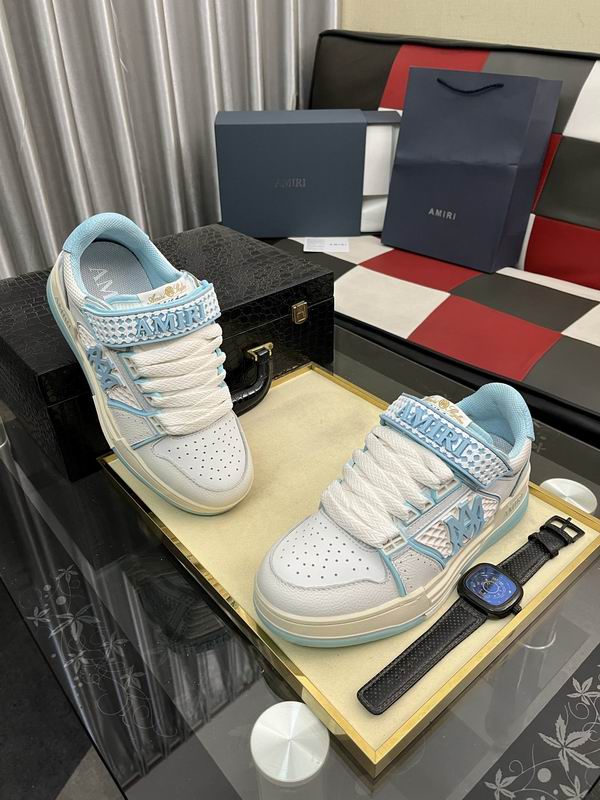 AMIRI White & Light Blue Monogram Sneakers with Cream Sole