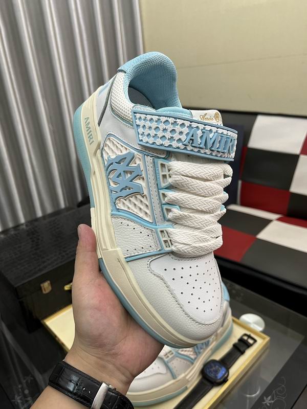 AMIRI White & Light Blue Monogram Sneakers with Cream Sole