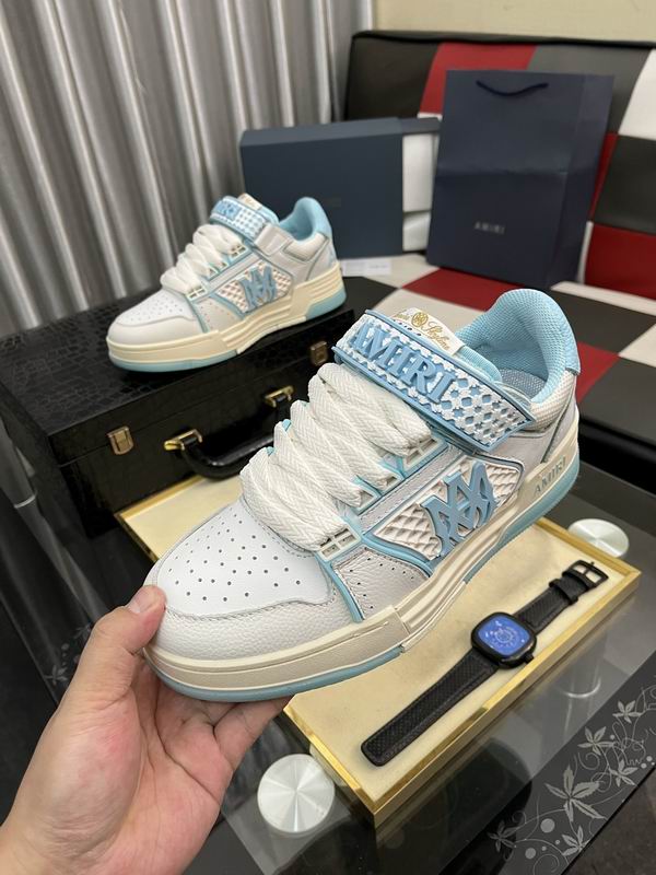 AMIRI White & Light Blue Monogram Sneakers with Cream Sole