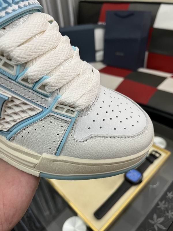 AMIRI White & Light Blue Monogram Sneakers with Cream Sole