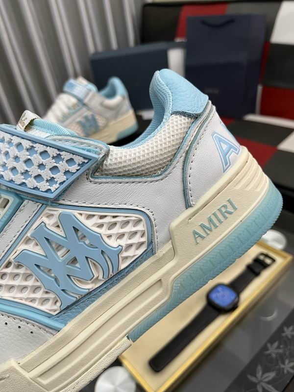 AMIRI White & Light Blue Monogram Sneakers with Cream Sole
