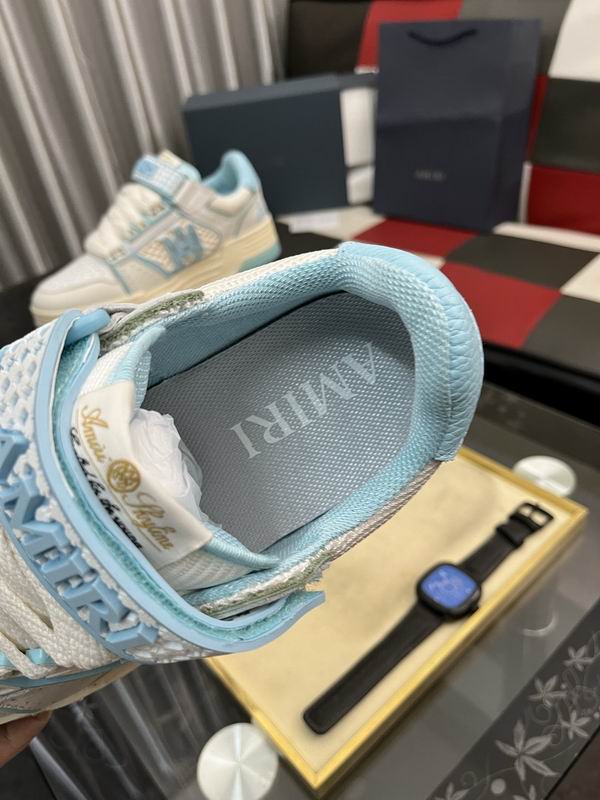 AMIRI White & Light Blue Monogram Sneakers with Cream Sole