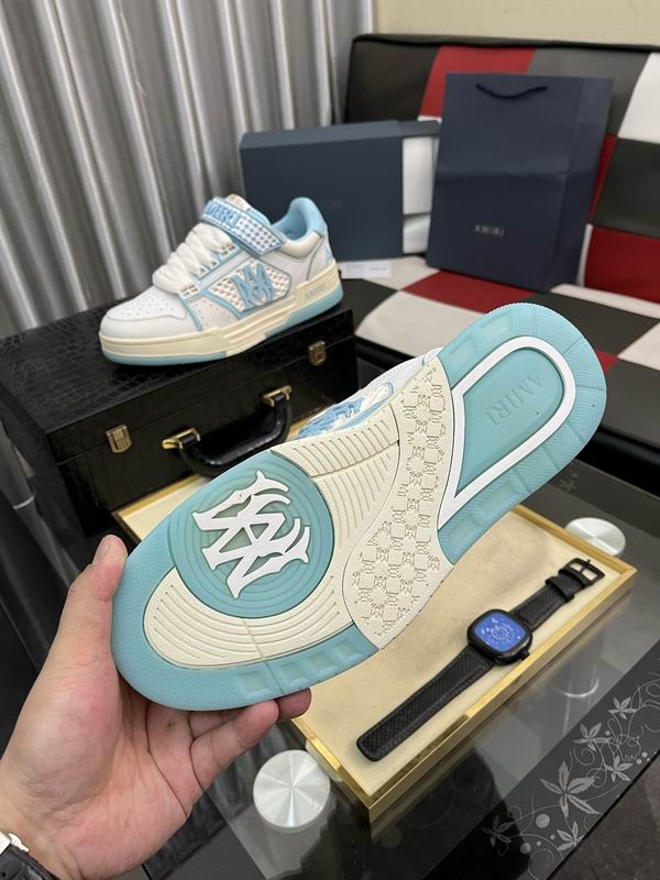 AMIRI White & Light Blue Monogram Sneakers with Cream Sole