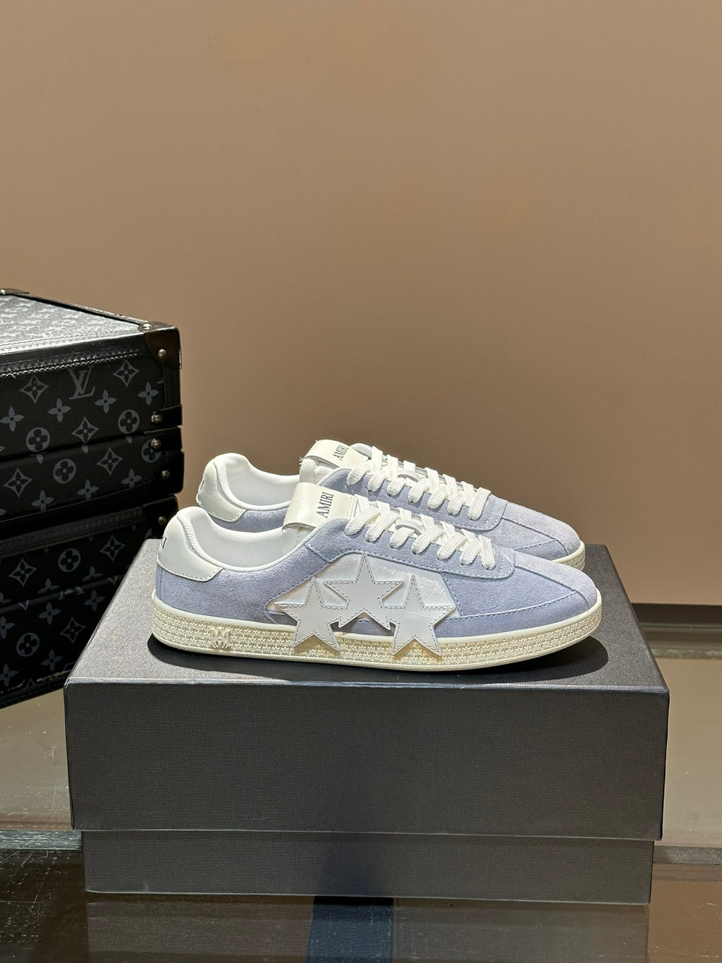 AMIRI Light Blue & White Triple-Star Low-Top Sneakers