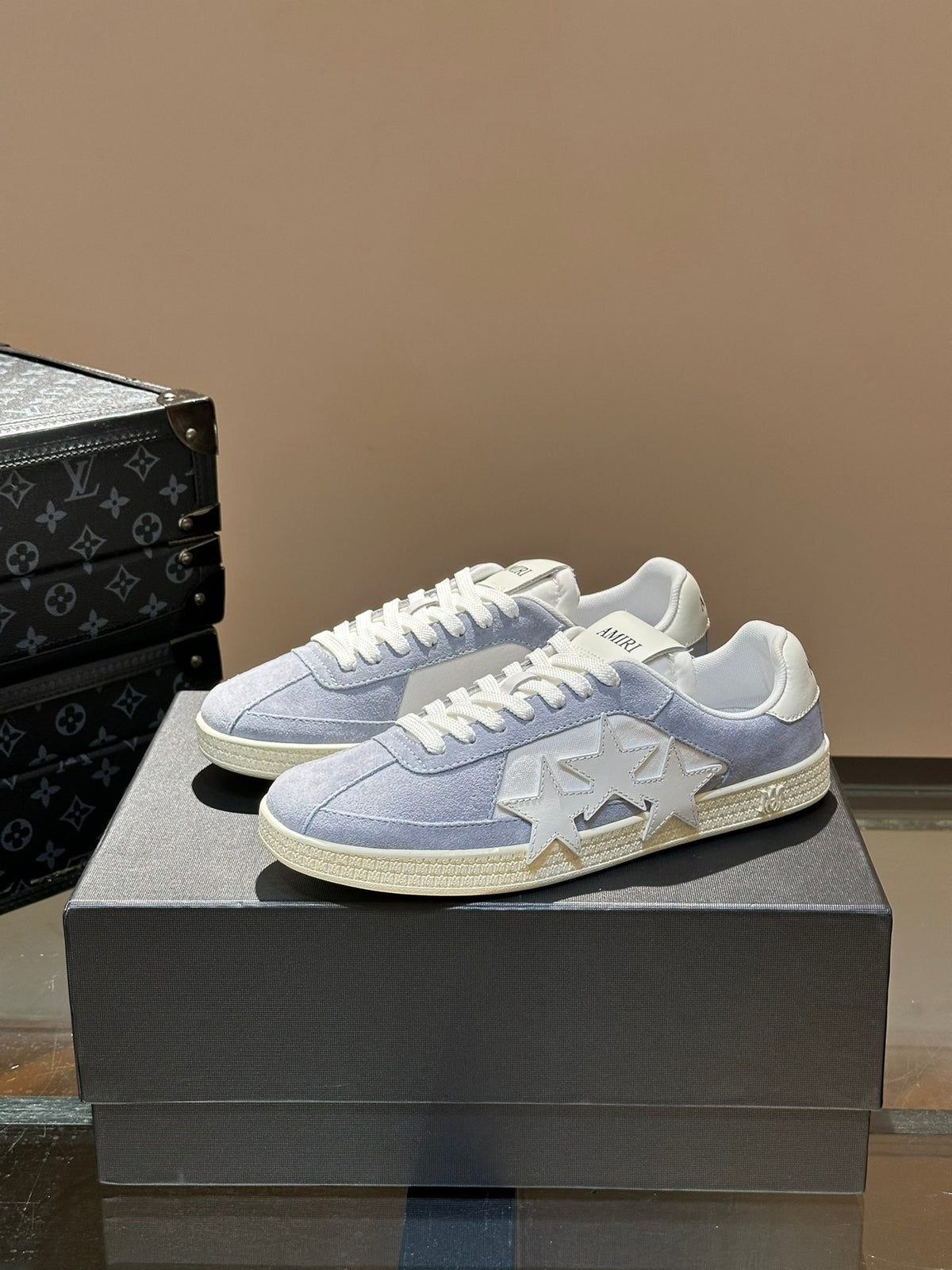 AMIRI Light Blue & White Triple-Star Low-Top Sneakers
