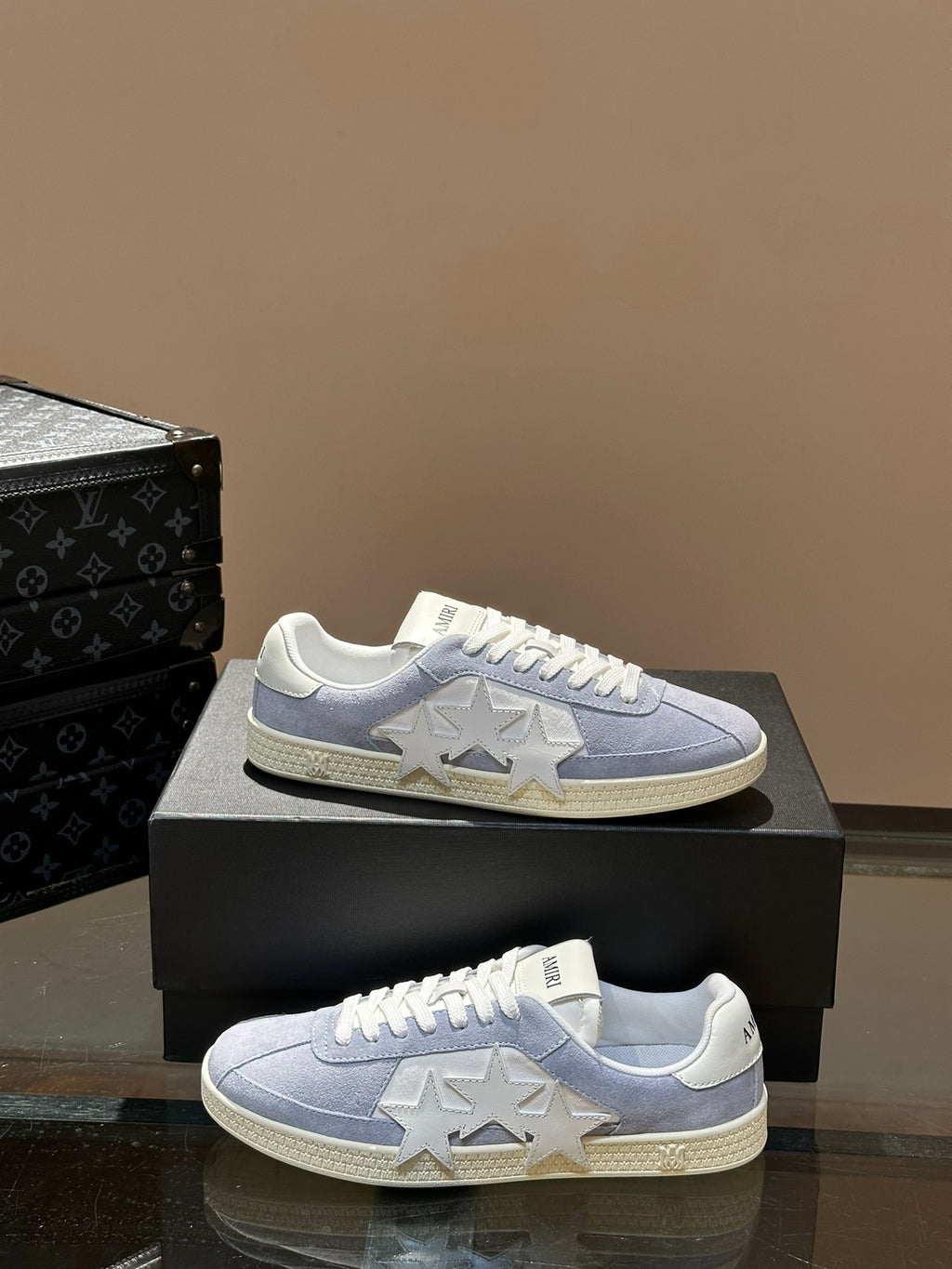 AMIRI Light Blue & White Triple-Star Low-Top Sneakers
