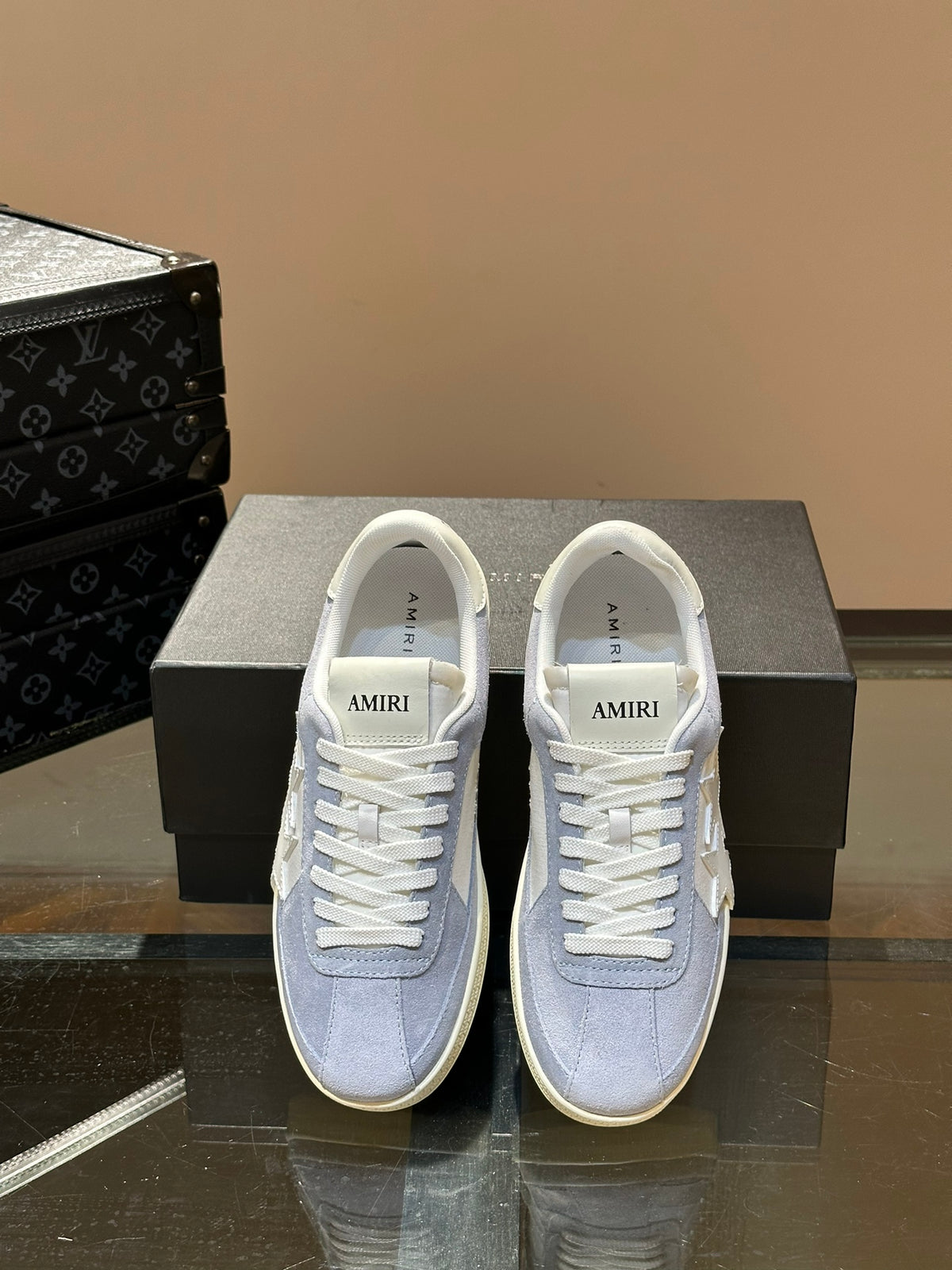 AMIRI Light Blue & White Triple-Star Low-Top Sneakers