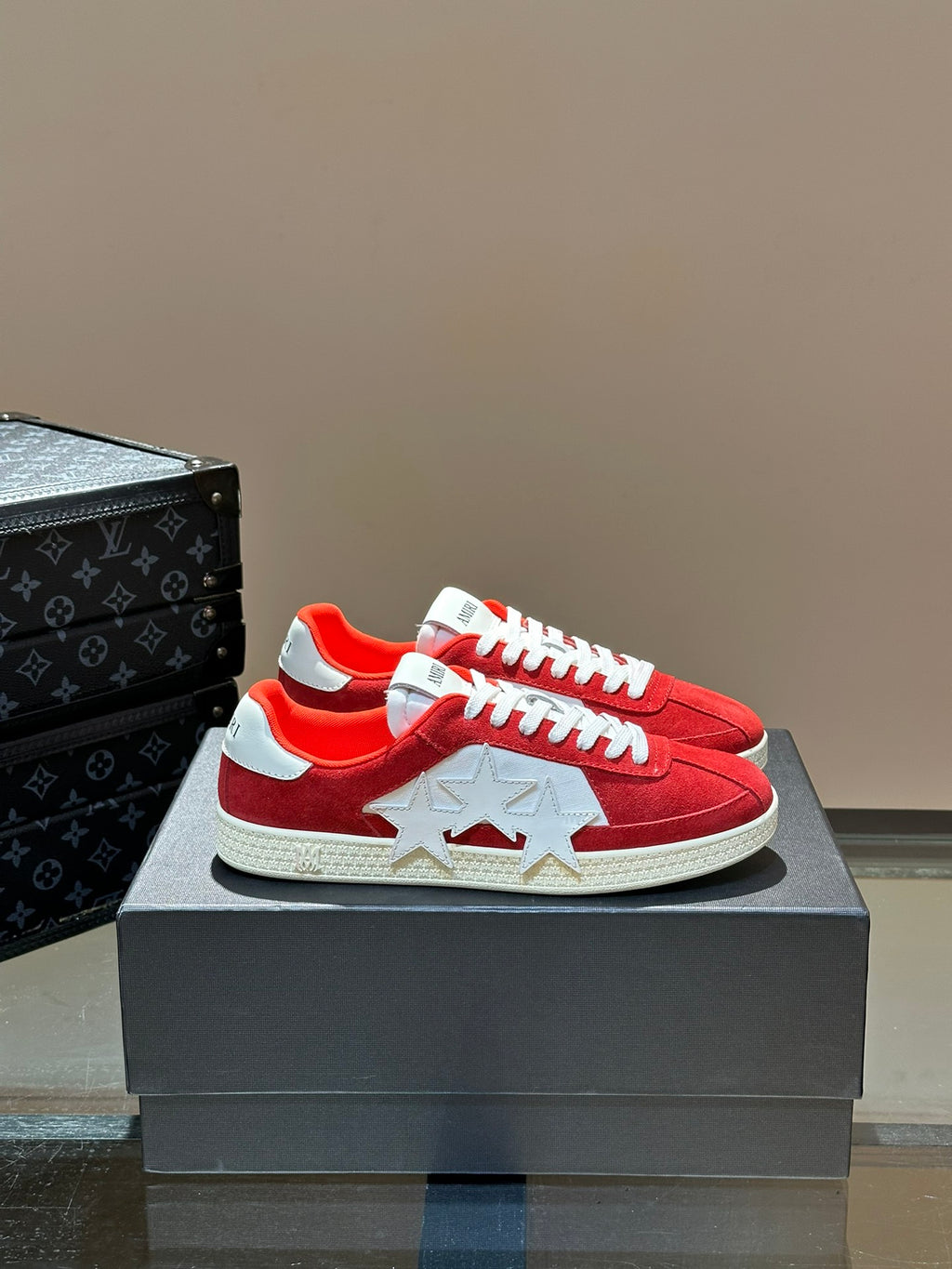 AMIRI Red & White Triple-Star Low-Top Sneakers